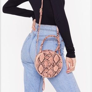 PINK FAUX SNAKE SKIN CROSSBODY BAG